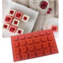 1 pezzo Stampo in silicone 3D quadrato, attrezzo da forno fai-da-te per brownies 3D, budini, mousse, dolci al cioccolato - Rosso - Visualizzare 7