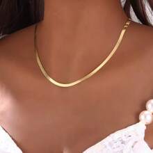 European And American Style Stainless Steel Blade Chain Titanium Steel Couple's 18k Gold/Silver Necklace