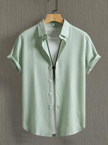 Men's Plain Button-Front Turn-Down Collar Short Sleeve Shirt