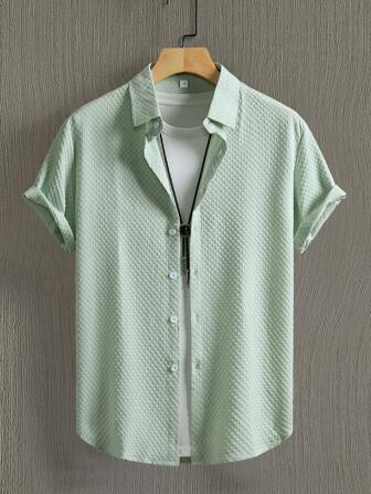 Men's Plain Button-Front Turn-Down Collar Short Sleeve Shirt
