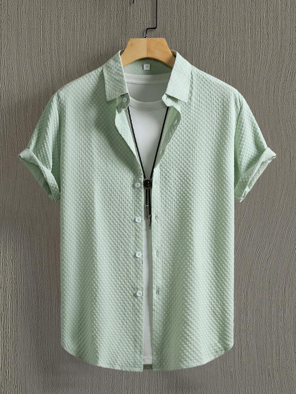 Men's Plain Button-Front Turn-Down Collar Short Sleeve Shirt