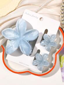 3 件套波西米亚风蓝灰渐变大理石纹发夹，尺寸多样，雏菊图案，刘海碎发整理器，适合海滩度假，可固定发爪、发夹、发卡、发圈、发饰，休闲秋冬夏季发饰 - 大理石藍灰 - 查看 3