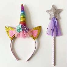 Cartoon Cute Headband, Rainbow Wings, Purple Magic Wand, Rainbow Patchwork Tulle Skirt, Cartoon Animal Costume 4 Piece Set, Suitable For Outdoor Play, Dance Performance, Halloween, Carnival, Birthday Party And Various Festival Parties - Multicolor - View 5