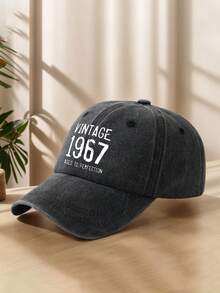 1 件复古 1967 水洗个性化时尚纯白色户外休闲运动可调节海滩印花涤纶软顶棒球帽/棒球帽，适合日常佩戴，春夏秋冬 - A - 查看 2