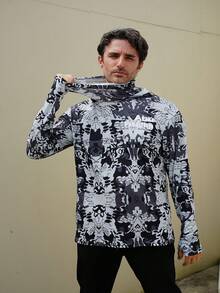 ABUGARCIA Men's Pattern Sun Protection Hoodie With Neck Gaiter, Long Sleeve Comfy Quick Dry Tops For Men's Outdoor Fishing Activities