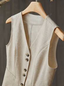 Blazer corto senza maniche monopezzo in finta lino bicolore da donna per l'estate