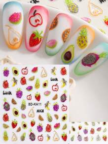 Fruits Strawberry Nail Stickers Grapes Avocado Apple Banana Pineapple Lemon Refreshing Summer Jelly Embossed Fruits Nail Designs 5D Self-Adhesive Nail Decals Adhesive Decoration