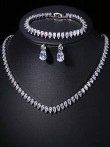Gorgeous Buling AAA Clear Round Cubic Zirconia Wedding Bridal Necklace Earrings Party Jewelry Set For Women