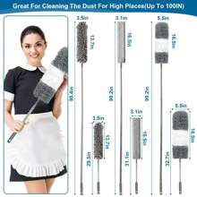 Microfiber Duster, 4PCS With Extension Pole(Stainless Steel) 30 To 100 Inches, Reusable Bendable Dusters, Washable Lightweight Dusters For Cleaning Ceiling Fan, High Ceiling, Blinds, Furniture, Cars
