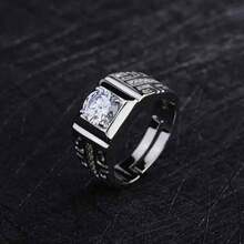 925 Sterling Silver Plated Fine Big Crystal Open Rings For Men Fashion Party Wedding Party Designer Jewelry Charms Couple Gifts - Silver - View 2