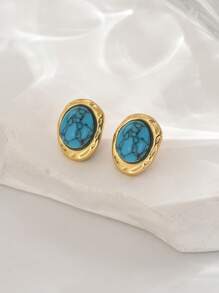 1 par de pendientes vintage elegantes de óvalo con turquesa, color rico, textura fina, diseño sofisticado pero simple, que añade Charm a tu apariencia