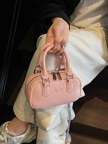 1pc Girls Plain Cute Girl Print PU Handbag, Zipper Closure Simple Versatile Girl Crossbody Bag, Suitable For Daily Or Festival Use