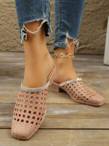 Summer Fashion Elegant Khaki High Heel Sandals With Rhinestone Decoration