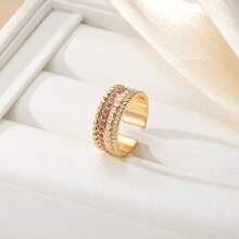 1pc Fashionable Crystal Embellished Open Ring