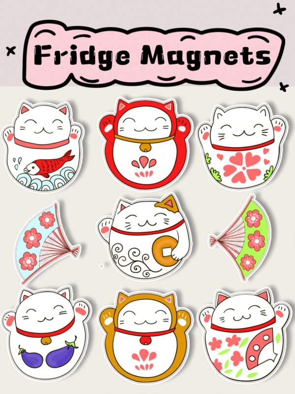 Maneki Neko Lucky Cat FridgeMagnet - Unique Gift For Cat Lovers, Feng Shui Home Decor, Brings Wealth & Positive Energy