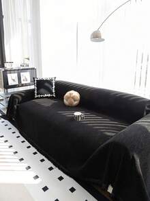 1pc Modern Soft Tassel Sofa Cover, Machine Washable, Pet Friendly, Black Sofa Throw Blanket, Dust-Proof Furniture Slipcover, Suitable For Armchair, Sectional Sofa, Home And Office Decor - Black - View 9