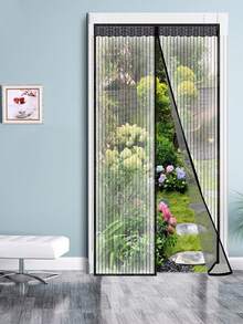 1 Màn Cửa Sợi Mềm Chống Muỗi Từ Tính, Rèm Cửa Mềm Tự Dính Với Thêu Mã Hóa Cho Mùa Hè - màu đen - Xem 10