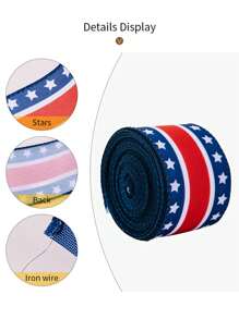 1 pieza Cinta con borde de estrellas y rayas patrióticas hecha a mano para decoración del Día de la Independencia, cinta decorativa para hacer moños, decoraciones con tema patriótico para decoración del hogar, envoltura de regalos, decoraciones navideñas