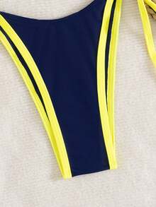 Bộ bikini hai mảnh phối màu gợi cảm buộc dây cổ cho nữ, thích hợp cho kỳ nghỉ xuân, đi biển, du lịch mùa hè. - Màu xanh hải quân - Xem 5