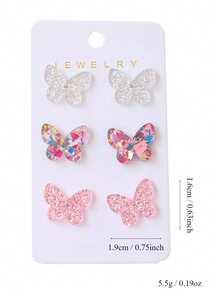 6pcs Set Fresh Sweet Butterfly Design Earrings - Multicolor - View 4