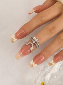 1pc Minimalist Elegant Cubic Zirconia Flowers 18K Gold Nail Rings For Women, Adjustable Statement Jewelry, Suitable For Daily Wear And Gift