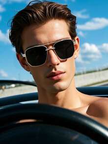 1 件男士复古金属框架双桥时尚眼镜，适合日常佩戴、毛衣、外套、新年、旅行、休闲时尚，适合夏季海滩度假、户外、旅行 - 彩色 - 查看 10