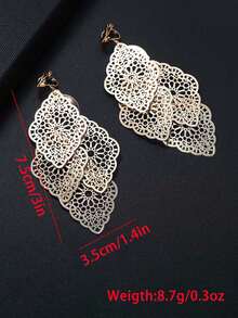 2pcs Vintage Style Gold Tree Leaf Clip-On Earrings, Fashion Design Personalized Earrings For Women Without Pierced Ears - Gold - View 16