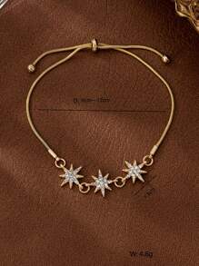 1pc Elegant Sparkling Gold-Tone Star Adjustable Bracelet For Women, Great For Vacation And Gifting