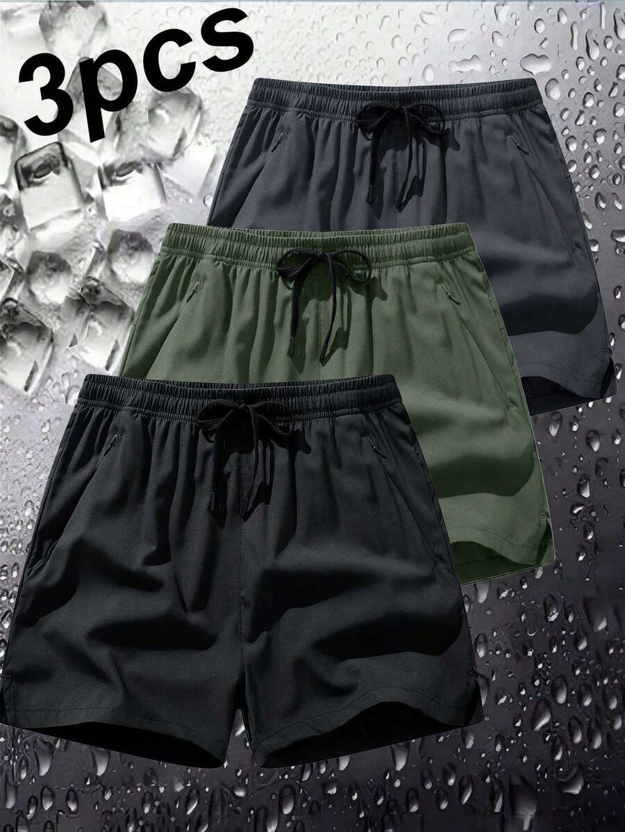 3 Cặp Quần Short Đi Biển Cho Nam, Quần Dài Đến Đầu Gối Thể Thao Mùa Hè Thường Ngày - Xám - Xem 1