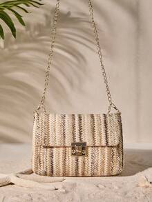 Tropiscape 彩虹编织草编斜挎方包，度假休闲海滩秋季圣诞节冬季圣诞礼物 - 彩色 - 查看 1