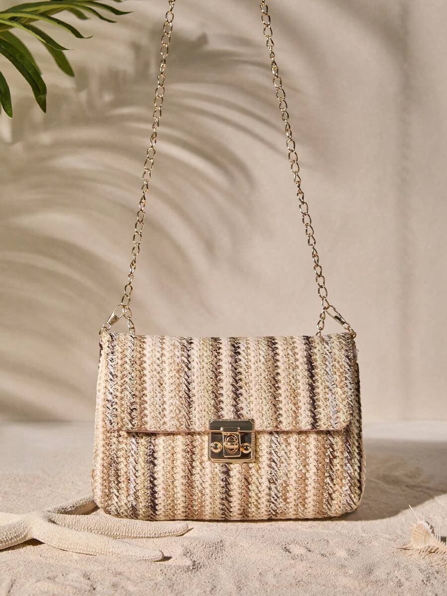 Tropiscape 彩虹编织草编斜挎方包，度假休闲海滩秋季圣诞节冬季圣诞礼物 - 彩色 - 查看 1