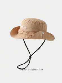 1pc Bucket Hat With Mountain & Western Cowboy Embroidery, Drawstring And Sun Protection For Outdoor ActivitiesMen's Sun Hat Summer Hat, Suitable For Summer Outdoor Activities Such As Hiking And Fishing