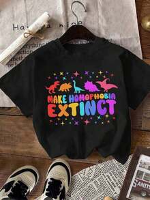 Summer Casual T-Shirt Make Homophobia Extinct LGBT Gay Pride T-Shirt - Black - View 2