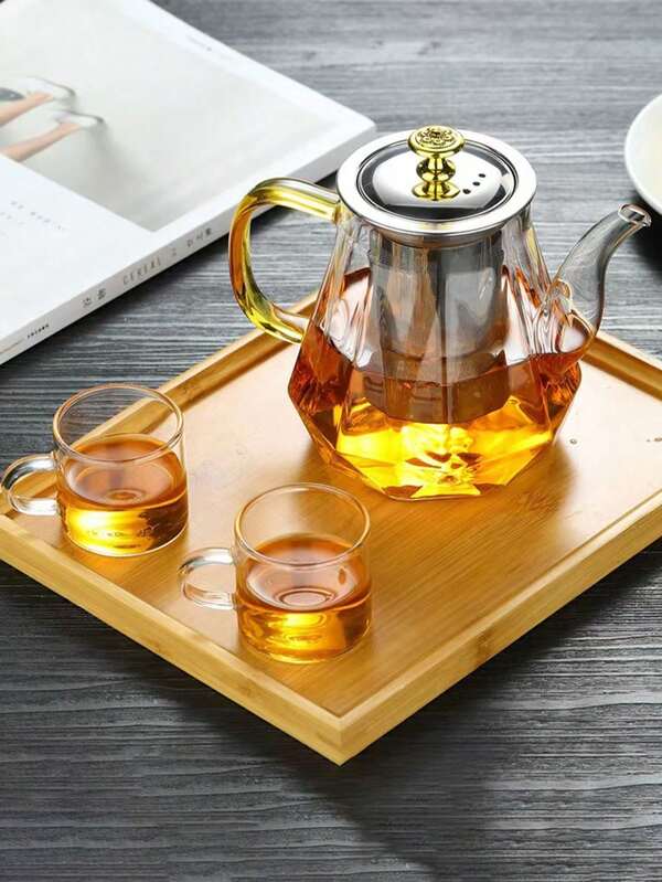 1 pezzo Teiera in vetro borosilicato resistente al calore con infusore in acciaio inossidabile, teiera a forma di diamante di grande capacità, teiera resistente al calore di grande capacità, set da tè con separazione del tè