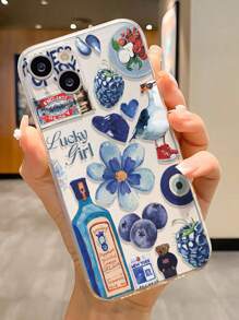 Blue Phone Case 1pc Transparent Blue Perforated Sturdy Painted Phone Case Protective Cover Compatible With IPhone 16/11/16pro/16plus/16promax/16e/15Promax