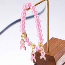 Elegant Ribbon Pendant Beaded Bracelet, Fashionable Women's Jewelry Accessories, Breast Cancer Awareness And Memorial Gift - Multicolor - View 12