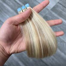 Mini Tape Ins Hair Extensions Real Natural Adhesive Straight Seamless Skin Weft Invisible Non-Remy Human Hair 12"-20" 10pcs/Pack - Highlight & Piano - View 4