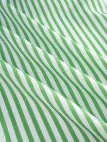 Plus Size Women Casual Knotted, Printed, Striped, Button Shirt Spring - Green - View 3