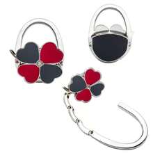 LINKOOL 1 件优雅的三叶草白色设计可折叠手提包挂钩 - 别致的铝合金钱包桌钩，带有心形花卉装饰，便携式金属包架，适合时尚配饰爱好者