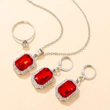 Conjunto de 4 joias quadradas da moda para mulheres, 1 colar + 1 anel + 2 brincos, adequado para uso diário ou como presente, serve para todas as mulheres