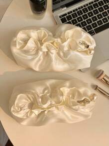 1pc White Cloud Silk Makeup Organizer Bag, Portable Women's Cosmetic Storage Bag, Travel Toiletries Storage Bag, Cosmetic Skincare Organizer Bag For Lipsticks, Eyeshadows, Makeup Brushes, Foundation And Toiletries, Suitable For Holiday Travel, Gig Party, Home Daily Use,For Holiday Beach, Bathroom Collection, Bedroom Collection, Large Capacity
