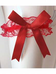 Set da 2 pezzi Reggicalze in pizzo sexy con fiocco, colore nero e rosso, anello elastico per coscia per feste, costumi di Ognissanti e San Valentino