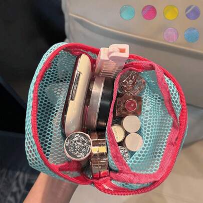 1 件迷你马卡龙色清新风格优质纹理多功能网眼视觉收纳袋、可爱钱包袋、女孩便携式化妆包、带拉链封口的手拿包餐巾收纳袋、女孩卫生棉条收纳袋、适用于口红、迷你刷子、护肤品、蓝牙耳机、硬币、小物件、适用于家庭、旅行、度假和学校使用、化妆包、护肤包洗漱包收纳袋