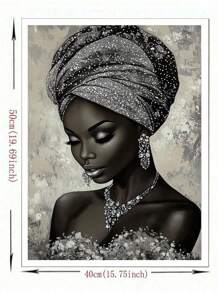Silvery Black Jewelry African Women Diy Full Round Diamond Painting Kit Mosaic Cartoon Art Full Drill Diamonds Embroidery Craft,Lady Room Decor,Frameless