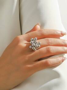 Bague décorative en métal avec boule creuse, accessoire élégant et à la mode pour femme