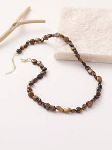 1 colar elegante com contas de pedra natural em formato irregular, adequado para uso diário, festas e férias. Pequenas diferenças na cor, tamanho e formato da pedra natural são normais.
