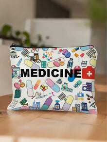 户外旅行办公室携带小容量急救包、便携式医药箱、急救包和药丸包装容器。露营医疗应急包急救包医疗包急救应急包包医药包度假旅行必备品暑假返校学校用品包女士旅行包旅行化妆包 - 白色 - 查看 2