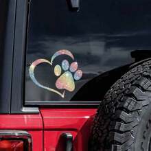 1pc Dog Palm Print Heart Shaped Design Innovative Imitation Diamond Sticker Shiny Cute Car Stickers Car Styling Cartoon Stickers For Car Motorcycle