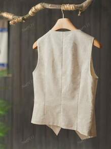Blazer corto senza maniche monopezzo in finta lino bicolore da donna per l'estate