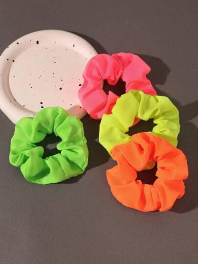 4 pièces Chouchous néon lumineux, élastiques à cheveux pour femmes, accessoires de cheveux pour queue de cheval, élastiques à chouchou, bain, maquillage, lavage du visage, sport, beauté à la maison, cadeaux d'accessoires pour femmes